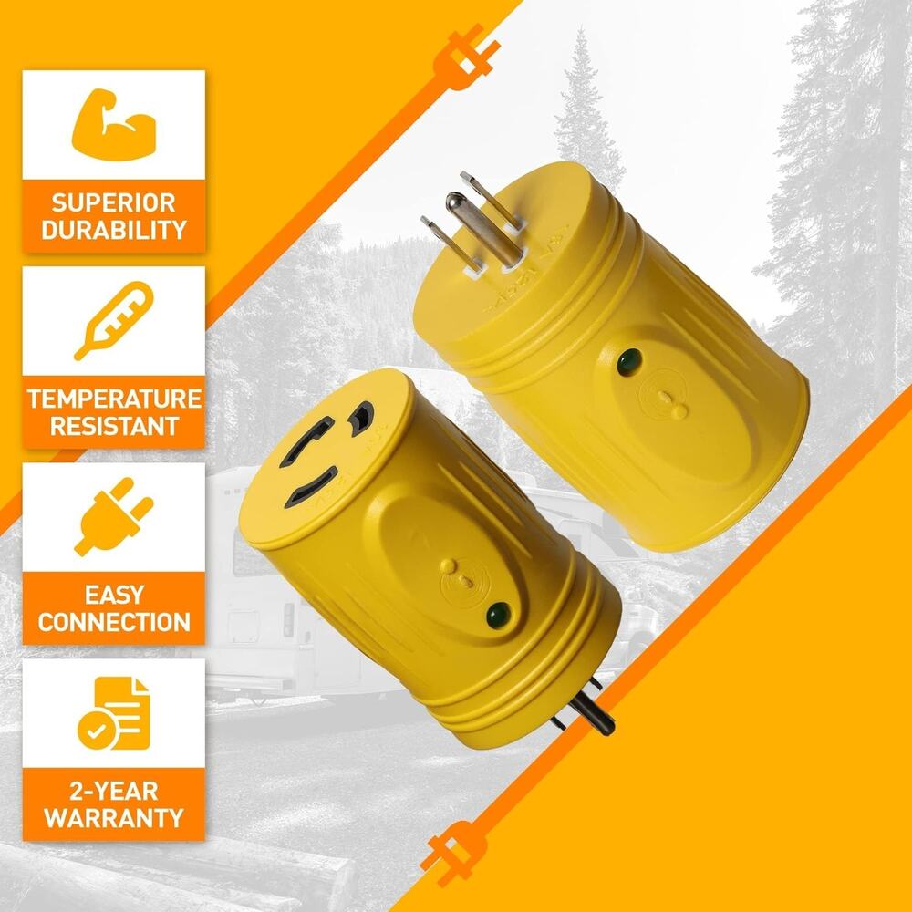 Marvine R/V Boat Shore Power Adapter w LED 15 Amp To 30 Amp Nema Twist and Lock